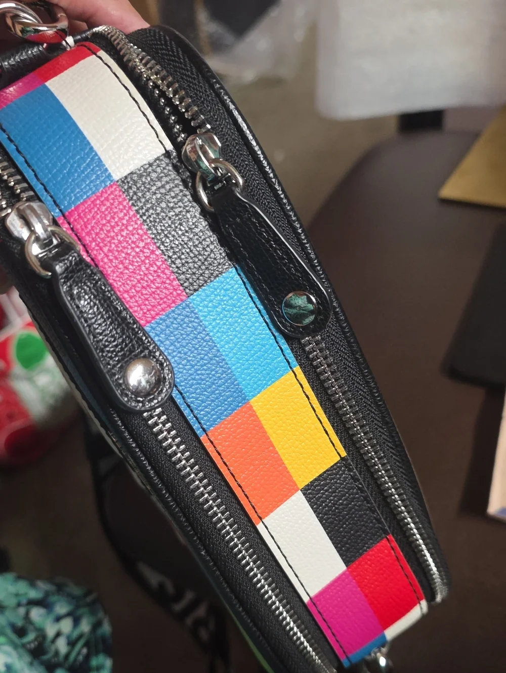 Karl Lagerfeld Multicolor Checkered Camera Crossbody Euc